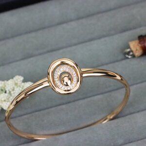 Elegant Rose Gold Bangle with Crystal Halo Oval Accent Design, XPBL0517